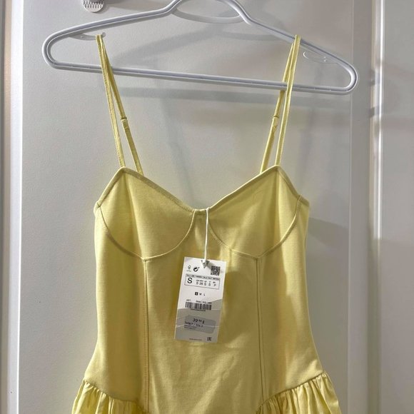ZARA POPLIN DRES - YELLOW - SIZE S - BRAND NEW - Picture 2 of 3